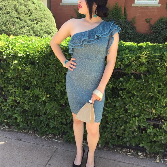 One Shoulder Dress Green-Last One - Picture 3 of 6